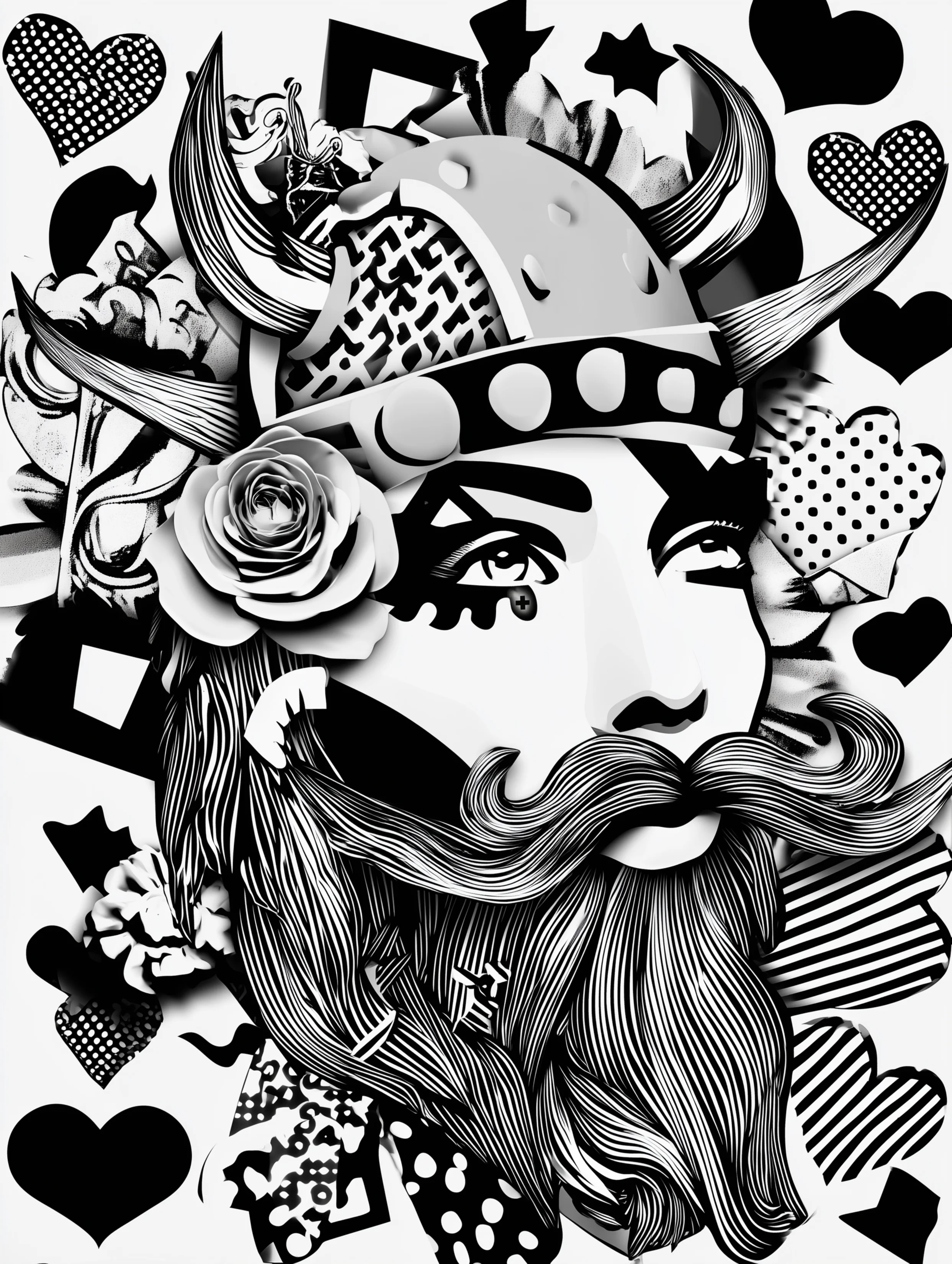 Free printable viking coloring page for adults featuring an artsy viking with four horns